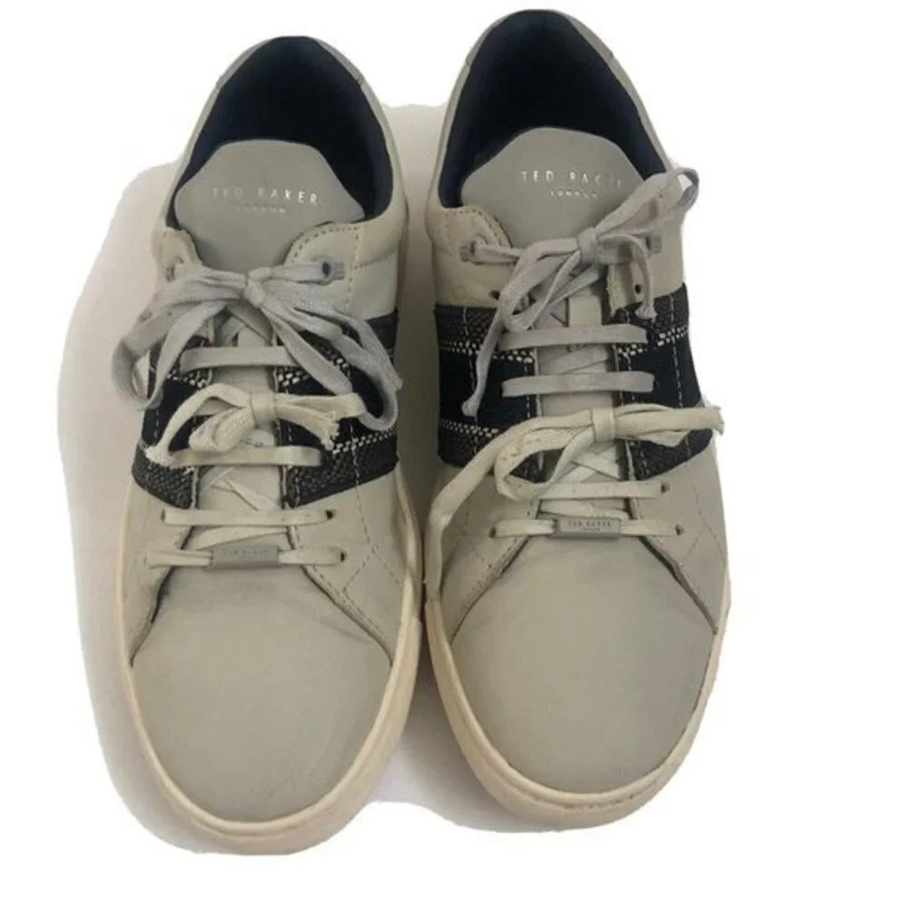 Ted Baker london Mens Leather Shoes Size 9 Light Gray Sneakers Casual.
